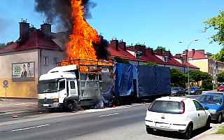 Pożar ciężarówki w Olsztynie